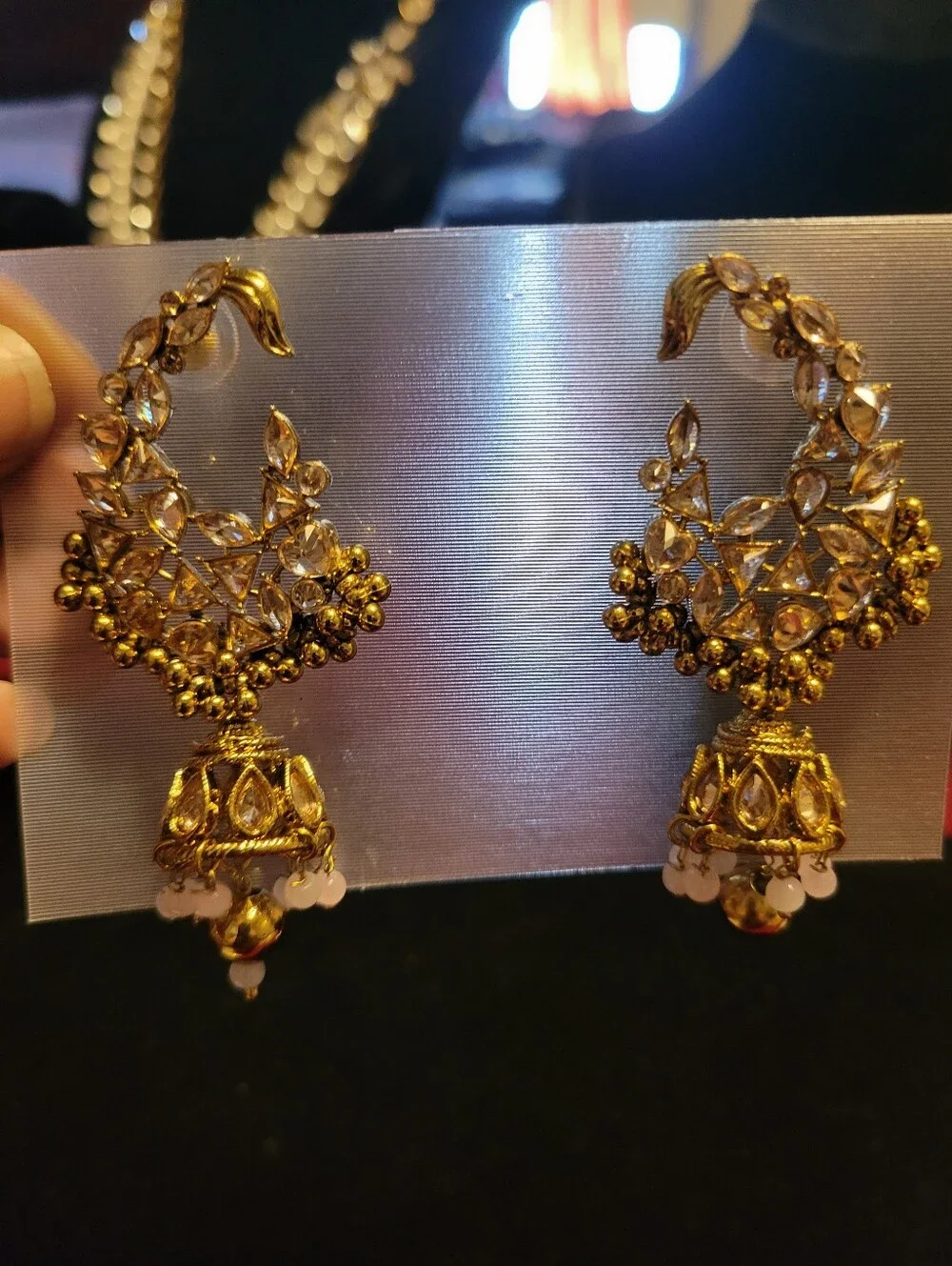 Gold Crystal Floral Jhumka Earrings - Women Jewelry